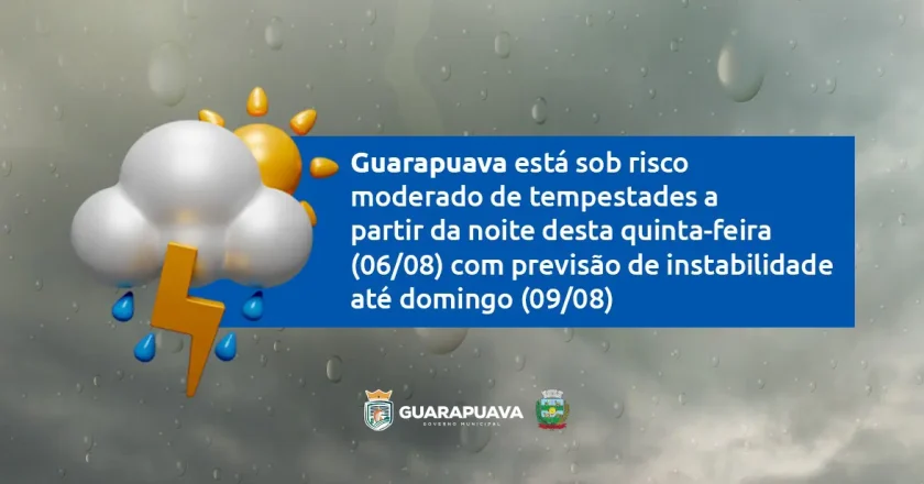 Guarapuava em alerta: Defesa Civil prevê tempestades severas e recomenda atenção redobrada à população