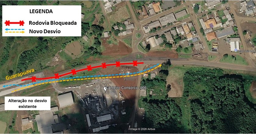 Desvio na PRC-466 em Palmeirinha começa na quarta-feira em Guarapuava